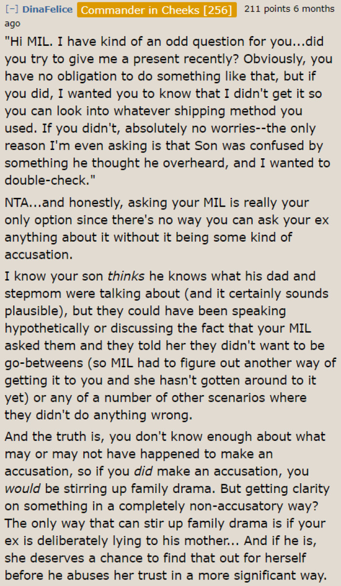 A script suggested by one of the Redditors is respectful, non-confrontational, and appreciative.