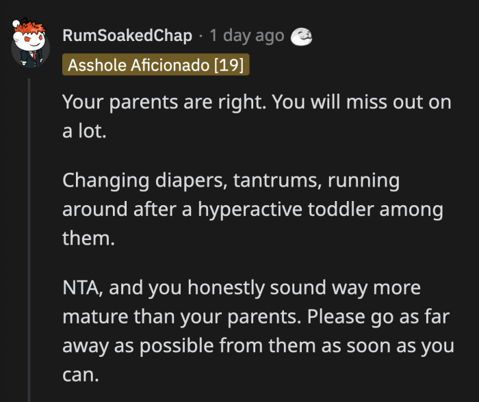 OP has the right of it. She is too young to be stuck at home dealing with a baby that was never her responsibility.