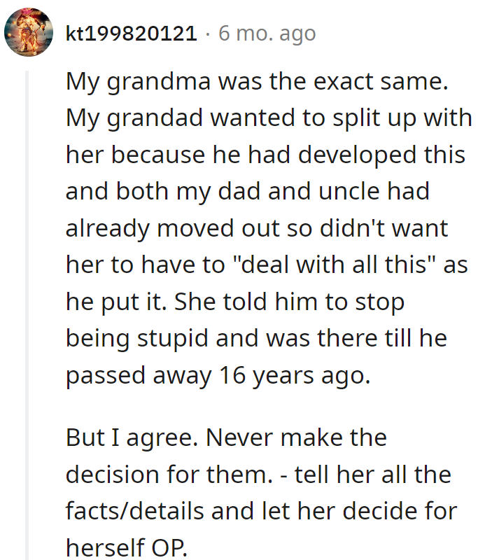 Grandad wanted to bail, Grandma said, 'Silly man.' Still together 16 years later.