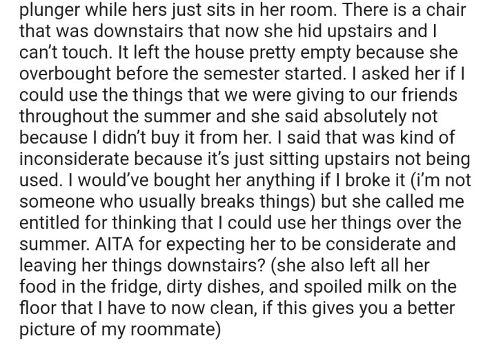 OP Feels Her Roommate Is Being Inconsiderate, While Her Roommate Feels She Is Acting Entitled