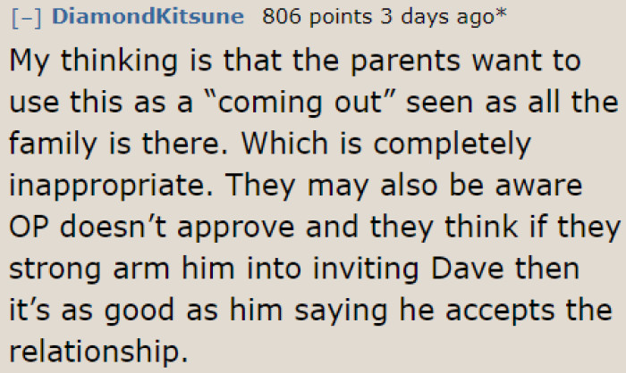 If this were true, then shame on the parents. They shouldn't use their son's wedding for their own 