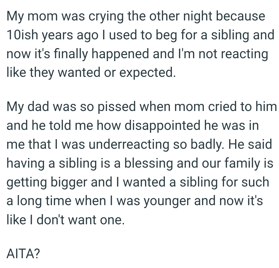 OP's dad told her how disappointed he was in her for underreacting so badly
