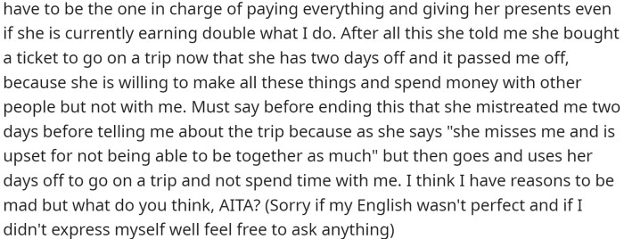 Additionally, OP has noticed that she hides things from him and doesn't invite him to anything.