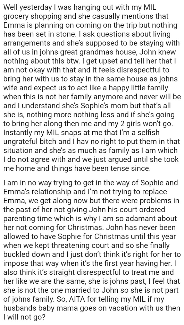 The OP understands she’s Sophie’s mom but that’s all she is, nothing more nothing less