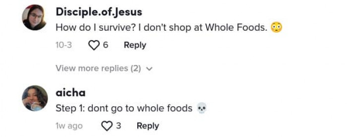 This received many replies and comments, including people advising against shopping at Whole Foods.