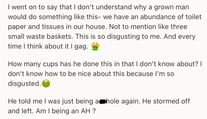 She scolded her husband for doing something she termed “disgusting.” But he only got pissed, as he doesn’t agree that he’s done anything wrong