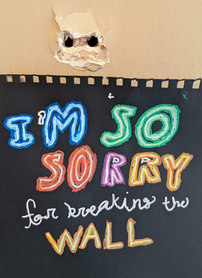 "My Son Accidentally Pulled The Towel Hook Out Of The Wall And He Made Me This Fabulous Apology Note"