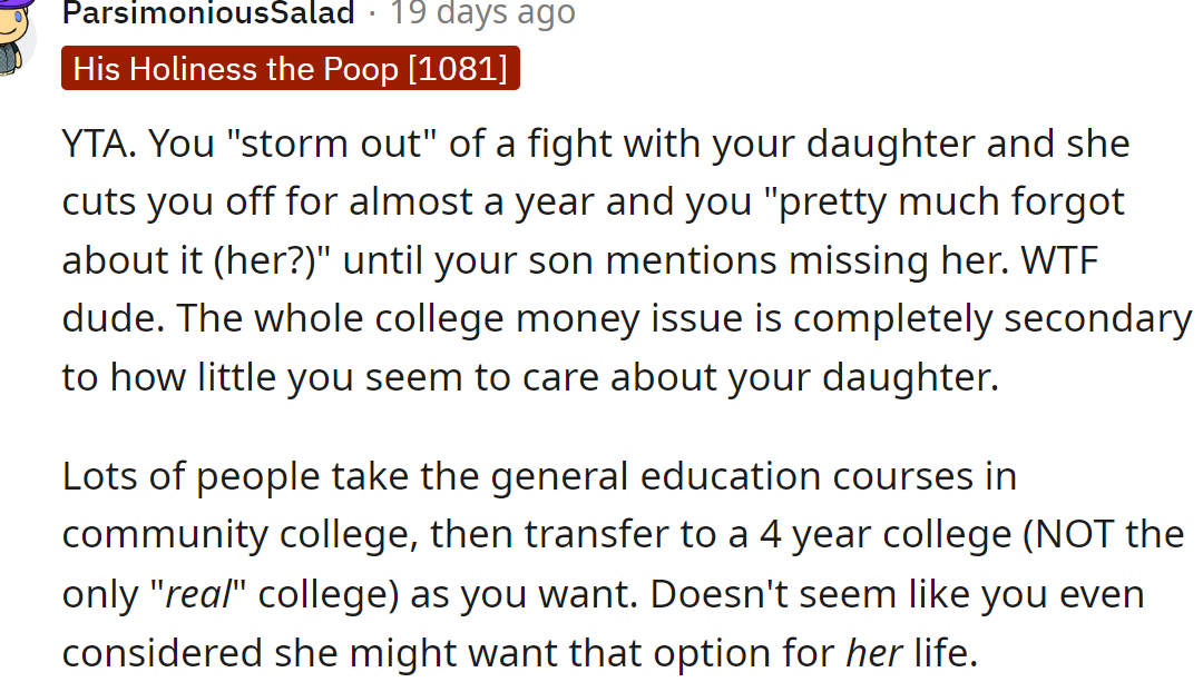 It seems like the OP doesn't care about his daughter