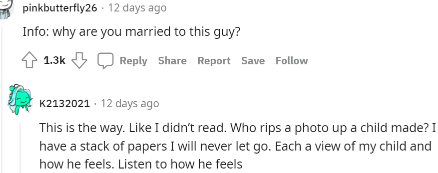 7. Who rips up a photo made by a child?