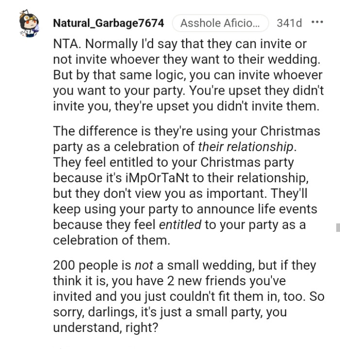 The OP Can Invite Whoever She Wants to Her Party