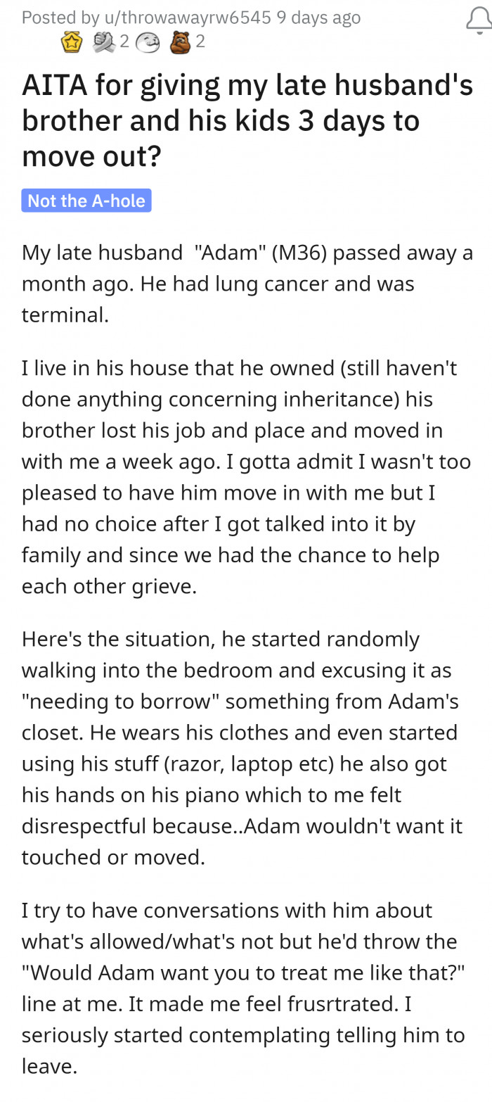 1. OP shared about her husband's death.