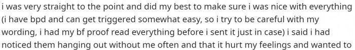 She goes on to explain a bit about herself and what she said to her friends.