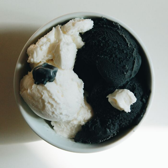 A Bowl Of Vanilla And Black Sesame Yin Yang Ice Cream