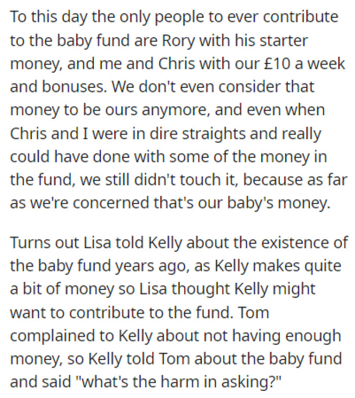 The Only People Who Contributed to the Baby Fund Were OP, Her Husband, and Rory