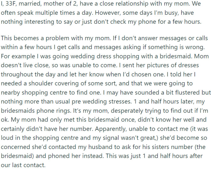 OP is a 33-year-old married woman and mother of two. So, not a lot of free time on her hands