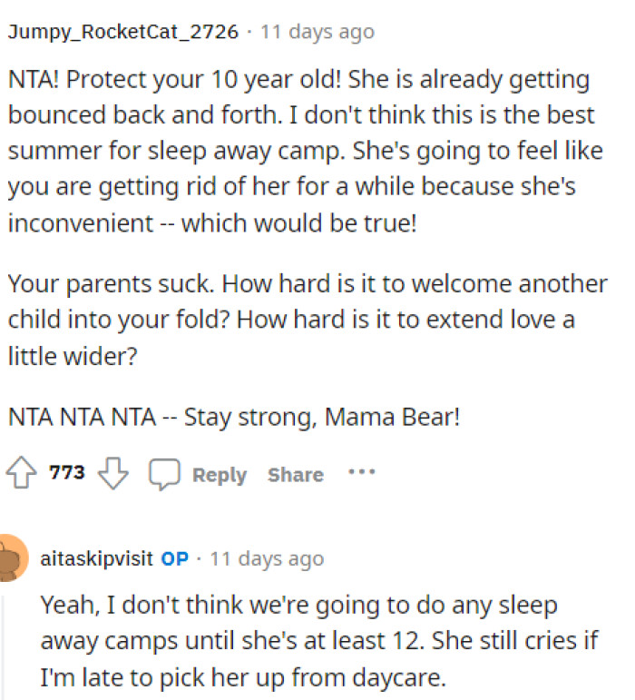 It definitely doesn't feel right to send her away because this part of her family doesn't want to accept her.