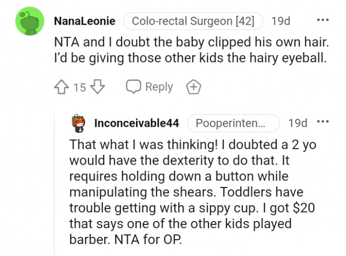 This Redditor doubts the baby clipped its hair
