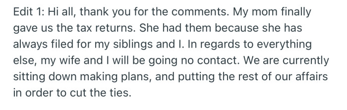 OP and his wife have decided to go no contact