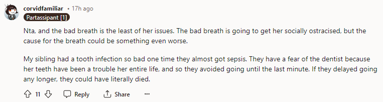 NTA, and the bad breath is the least of her issues.