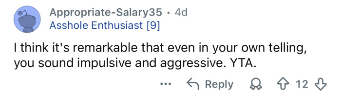 You sound impulsive and aggressive.