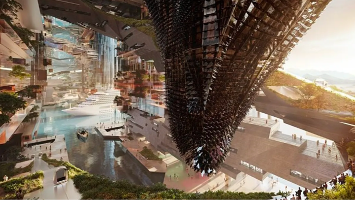 Conference speakers in Riyadh discussing sustainable investment and Neom’s The Line strategy