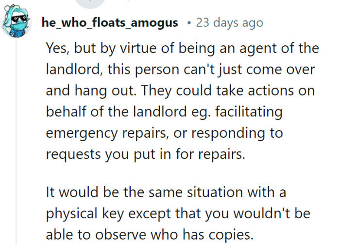 This agent means business—they're here for repairs, not movie night! It's like having a landlord clone, but no hidden keys involved.