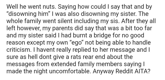 OP's comment caused a stir, and now it seems like the bridge between him and his BIL has been burned for good.