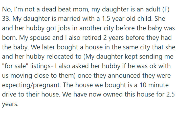 OP has given much of her life to her family. Having worked tirelessly for 44 years, she, along with her spouse, finally tasted the freedom of retirement.