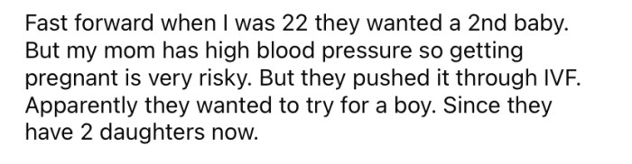 When the OP was 22, her mom and stepfather decided to have another baby.