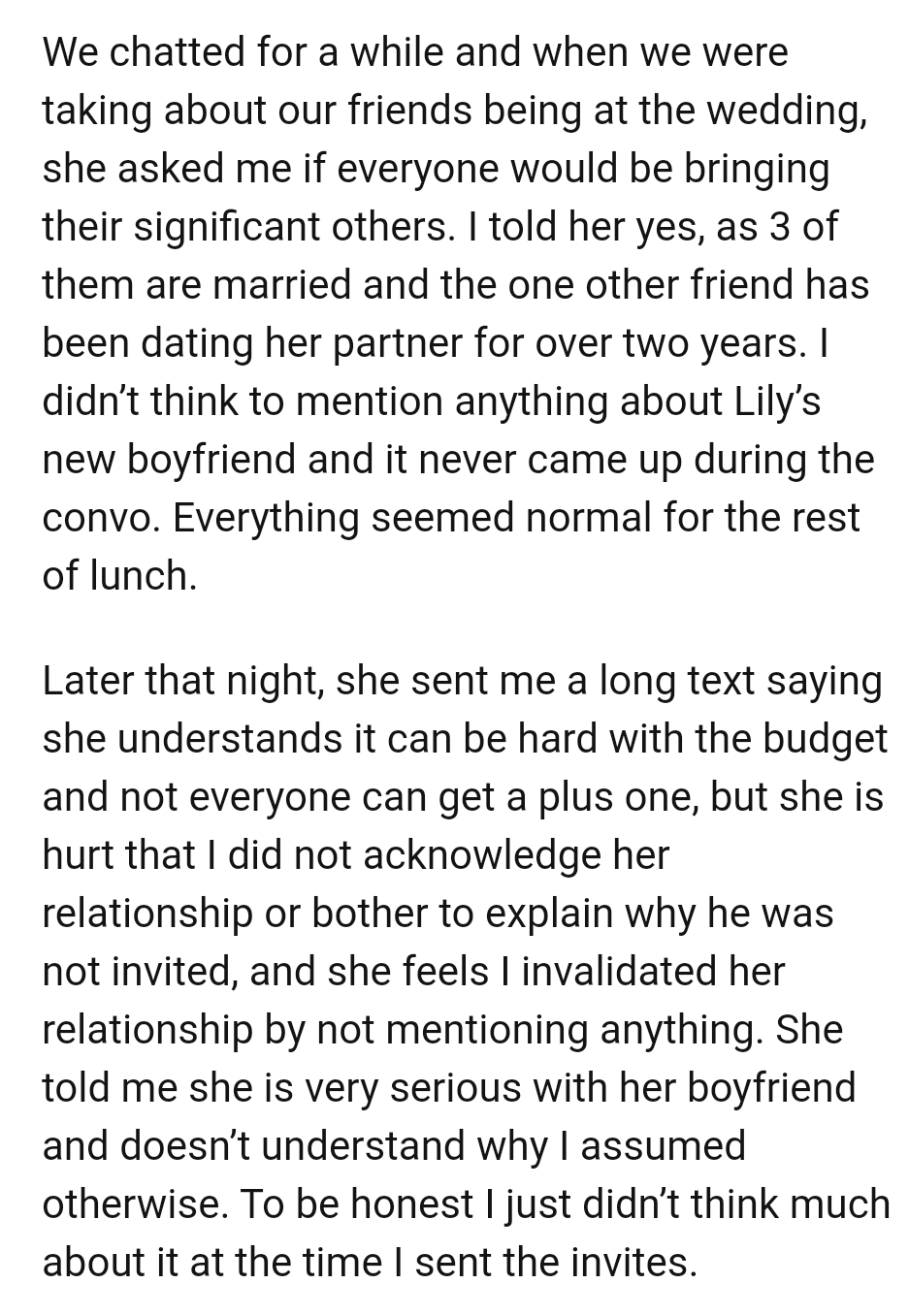 She sent the OP a long text saying she understands it can be hard
