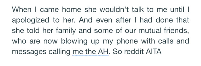 OP’s Wife Reported the Matter to Some Family Members and Friends, Who Are Understandably Furious at His Actions