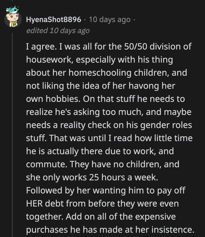 OP definitely had questionable expectations as to what a stay-at-home mom should do