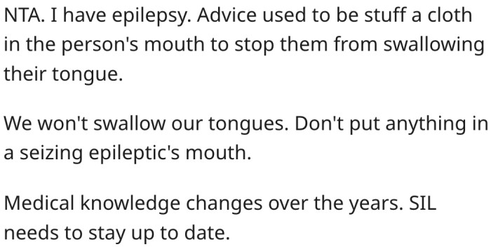 Sister-in-law should update her medical knowledge.