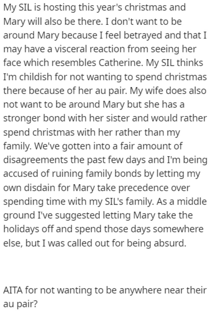 OP's sister-in-law is hosting Christmas this year, but OP doesn't want to come because of Mary