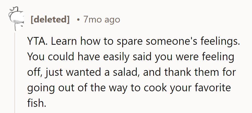 Lost in translation: 'Spare feelings' got swapped with 'speak bluntly'.