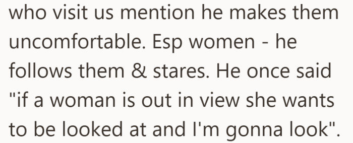 What was happening privately became visible to others, with repeated complaints about staring and following.