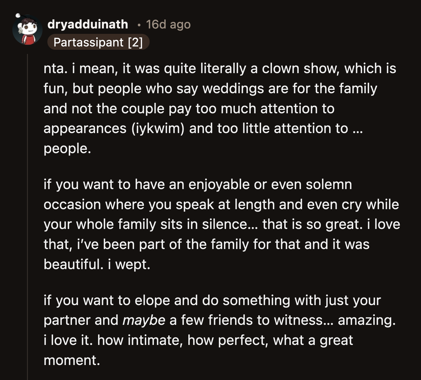 Couples can have whatever kind of wedding they want. Guests do not have to attend weddings they don't want to be a part of.