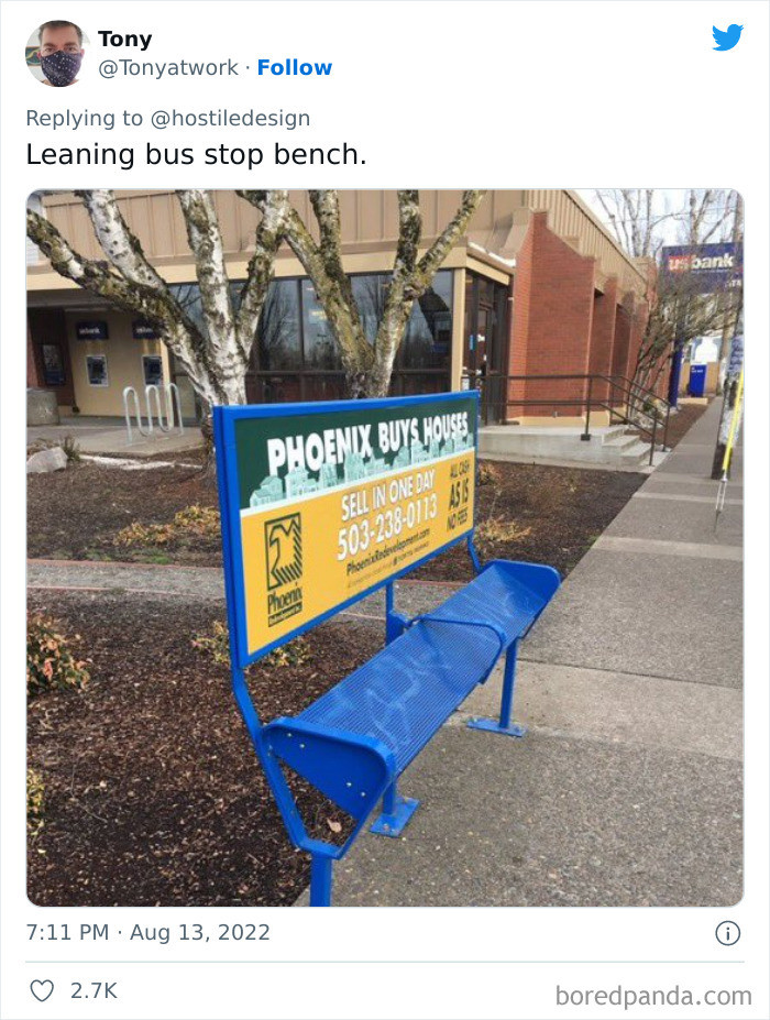 20. Come see this leaning bus stop bench