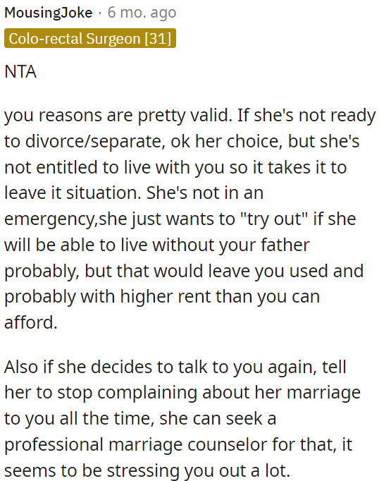 OP's mother needs to seek professional marriage counseling rather than constantly discussing her marriage problems with OP.