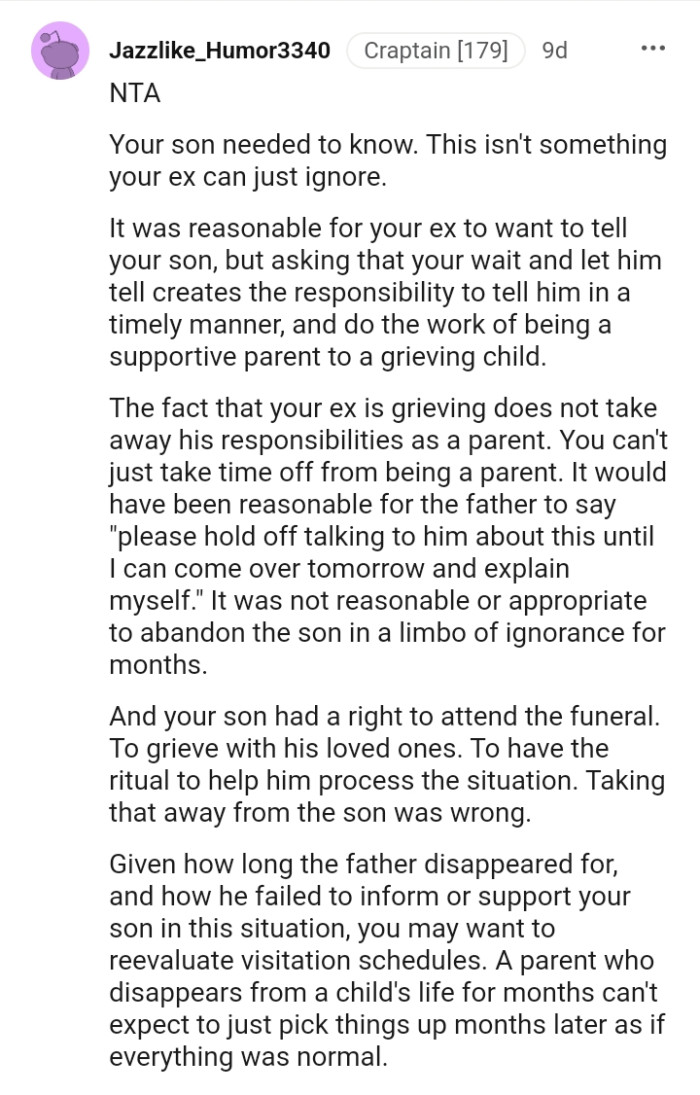 Grieving doesn't take away his responsibilities as a father