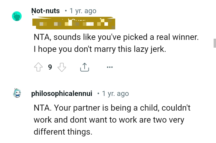 This Redditor hopes the OP doesn't marry the lazy partner