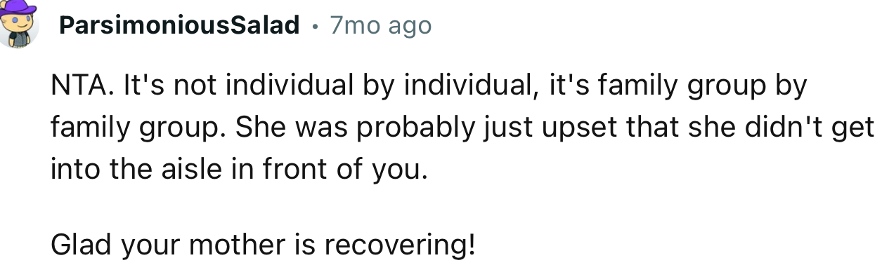 “NTA. It's not individual by individual; it's family group by family group.”