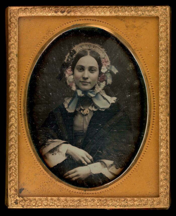 "Daguerreotype Of A Woman In Flowered Bonnet, 1850s"