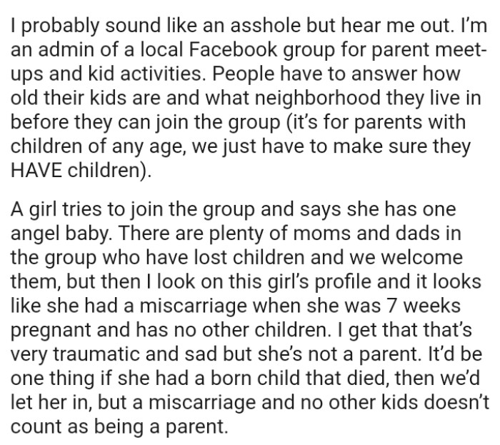 People have to answer how old their kids are and what neighborhood they live in before they can join the group