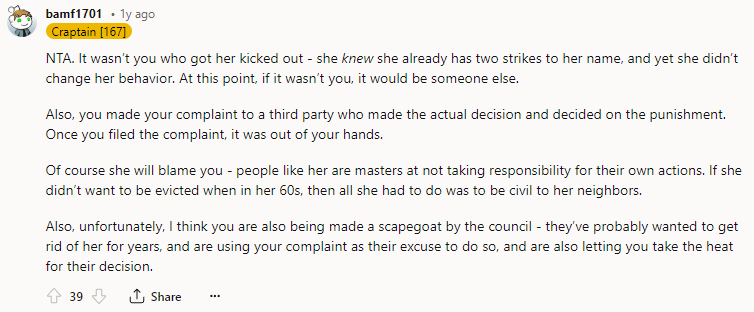 It wasn’t you who got her kicked out