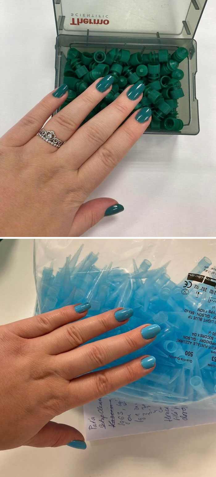 "I Work In A Lab And Sometimes I Notice That My Nails Match My Job"
