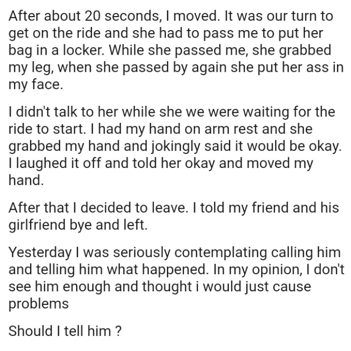 The OP Didn't Talk to Her While They Were Waiting for the Ride to Start