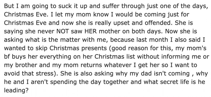 She Decided to Just Visit on Christmas Eve. This Became an Issue with Her Mom.