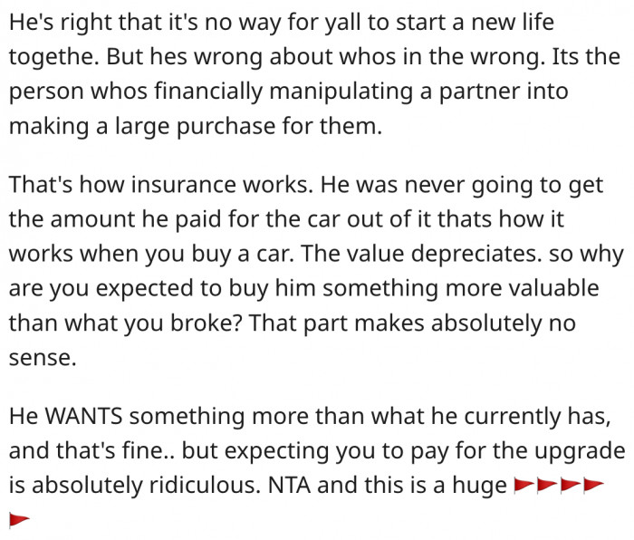13. Her fiancé is trying to manipulate her financially.