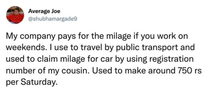 13. The company pays for mileage